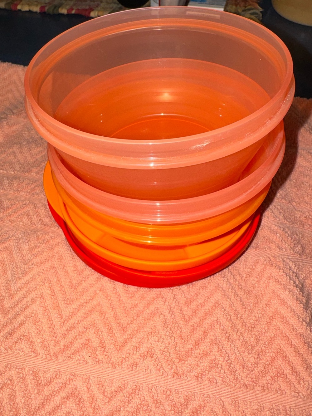 Tupperware Bright Orange and Red Round Storage Lids set of 3